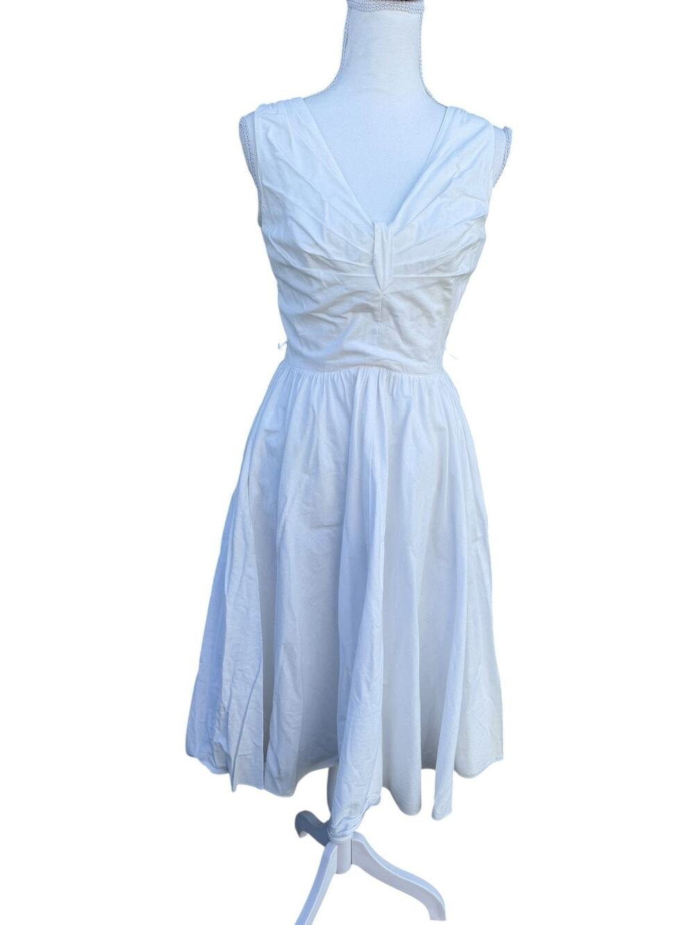 Vintage 90s Women's 4 LWD Classic Sleeveless Pleated Midi Dress V-Neck White